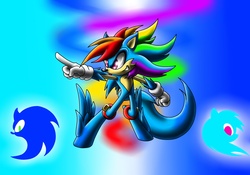 Size: 2000x1400 | Tagged: safe, artist:sweecrue, rainbow dash, oc, oc only, oc:rainic, hedgehog, hybrid, pegasus, anthro, unguligrade anthro, crossover, crossover fusion, fusion, fusion:rainbow dash, fusion:sonic the hedgehog, fusion:sonicdash, gotta go fast, hedgehog pony, hybrid fusion, intersex, nonbinary, solo, sonic the hedgehog, sonic the hedgehog (series)