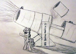 Size: 1024x731 | Tagged: safe, artist:doublebackstitcharts, pinkie pie, g4, female, party cannon, solo, traditional art