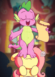 Size: 500x700 | Tagged: dead source, safe, artist:zonkpunch, fluttershy, spike, dragon, pegasus, pony, g4, animated, baby, baby dragon, belly button, blushing, cute, dialogue, doormat, feet, female, flutterseat, frame by frame, male, mare, paper, pink hair, scroll, shyabetes, speech bubble, spikabetes, talking, weird, wiggling toes