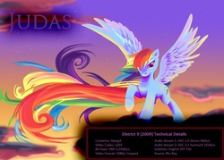 Size: 1008x720 | Tagged: safe, artist:sage-of-winds, rainbow dash, pegasus, pony, g4, cloud, cutie mark, female, hair over one eye, long hair, long tail, looking at you, mare, multicolored hair, on a cloud, piracy, rainbow hair, raised hoof, smiling, smiling at you, smirk, solo, spread wings, standing, standing on a cloud, stars, tail, text, wings