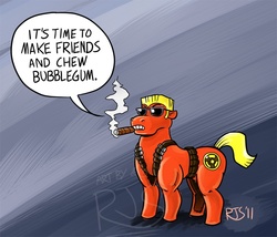 Size: 800x686 | Tagged: safe, artist:ronnieraccoon, pony, duke nukem, ponified, solo