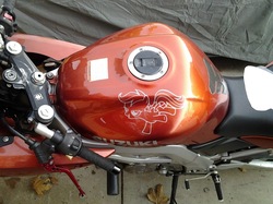 Size: 931x698 | Tagged: safe, scootaloo, g4, customized toy, irl, motorcycle, photo, sticker, suzuki, sv650s, vinyl