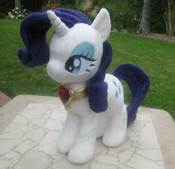 Size: 2473x2395 | Tagged: safe, artist:greenteaplushies, rarity, pony, unicorn, g4, horn, irl, jewelry, necklace, outdoors, photo, plushie