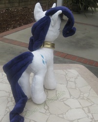 Size: 1280x1590 | Tagged: safe, artist:greenteaplushies, rarity, pony, unicorn, g4, horn, irl, jewelry, necklace, outdoors, photo, plushie, solo