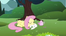 Size: 1278x714 | Tagged: safe, artist:capnpea, edit, angel bunny, fluttershy, pegasus, pony, rabbit, g4, animal, female, fimbriae, flutterzoo, interspecies, kiss on the lips, kissing, male, mare, ship:angelshy, shipping, straight