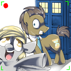 Size: 600x600 | Tagged: safe, artist:snaximation, derpy hooves, doctor whooves, time turner, pegasus, pony, g4, camera, camera shot, doctor who, female, mare, tardis
