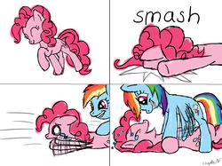 Size: 1588x1189 | Tagged: safe, artist:kristelpokemonfan, pinkie pie, rainbow dash, earth pony, pegasus, pony, g4, comic, crying, cute, diapinkes, dragging, eyes closed, faceplant, female, flailing, floppy ears, grin, help, laughing, lesbian, on back, onomatopoeia, open mouth, ship:pinkiedash, shipping, smiling, tears of laughter, tickle torture, tickling, tripping, trotting, walking, wide eyes, wing hands