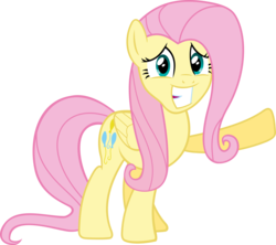 Size: 5635x5014 | Tagged: safe, artist:spier17, fluttershy, pegasus, pony, g4, absurd resolution, cutie mark, female, folded wings, mare, pointing, simple background, smiling, solo, swapped cutie marks, transparent background, vector, wings