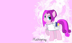 Size: 1153x692 | Tagged: safe, artist:kelseysparrow67, vidala swoon, earth pony, pony, g4, brush, clothes, comb, female, hairbrush, mare, raised hoof, scissors, smiling, solo, wallpaper