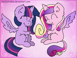 Size: 1024x768 | Tagged: safe, artist:natalistudios, princess cadance, twilight sparkle, alicorn, pony, g4, 30 minute art challenge, comic sans, female, mare, twilight sparkle (alicorn)