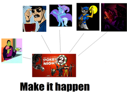 Size: 1188x1050 | Tagged: safe, trixie, g4, axe cop, bigby wolf, exploitable meme, fables, harvey birdman, make it happen, mentok the mind taker, meta, poker night at the inventory, sly cooper, the wolf among us