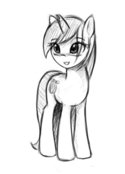 Size: 348x486 | Tagged: safe, artist:fajeh, lyra heartstrings, pony, unicorn, g4, female, grayscale, monochrome, simple background, smiling, solo, white background