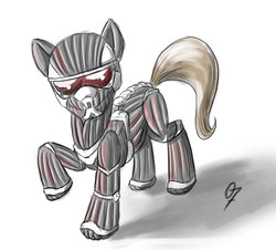 Size: 800x723 | Tagged: safe, artist:zeroseven, pony, armor, crysis, looking at you, ponified, power suit, solo