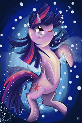 Size: 1024x1536 | Tagged: safe, artist:guephren, twilight sparkle, pony, unicorn, g4, abstract background, female, mare, open mouth, smiling, solo