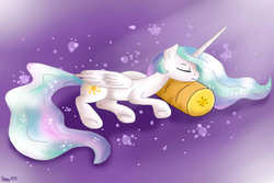 Size: 1500x1000 | Tagged: safe, artist:oggynka, princess celestia, g4, female, pillow, sleeping, solo