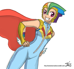 Size: 1280x1200 | Tagged: safe, artist:johnjoseco, rainbow dash, human, g4, colored, costume, humanized