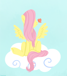 Size: 784x890 | Tagged: safe, artist:courierbear, fluttershy, butterfly, g4, cloud, female, solo