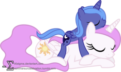 Size: 5470x3270 | Tagged: safe, artist:90sigma, princess celestia, princess luna, pony, g4, cewestia, filly, pink-mane celestia, s1 luna, simple background, sleeping, transparent background, vector, woona