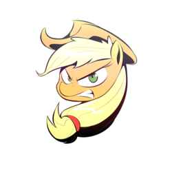 Size: 1280x1280 | Tagged: safe, artist:loosepopcorn, applejack, g4, angry, female, portrait, simple background, solo