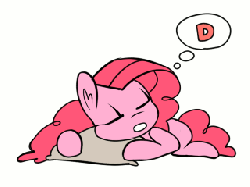 Size: 320x240 | Tagged: dead source, safe, artist:karzahnii, pinkie pie, g4, animated, dream, female, pillow, simple background, sleeping, snoring, thought bubble, white background