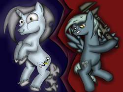 Size: 900x675 | Tagged: safe, artist:lyricjam, oc, oc only, pegasus, pony, unicorn, angry, goofy