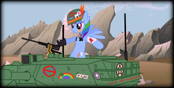 Size: 1920x978 | Tagged: safe, artist:szfiftyfour, rainbow dash, tank, g4, parody, tank (vehicle), tank girl