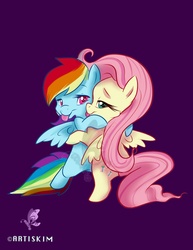 Size: 1105x1430 | Tagged: safe, artist:kimistrylooneyartis, fluttershy, rainbow dash, g4, bedroom eyes, female, lesbian, ship:flutterdash, shipping, simple background, tongue out