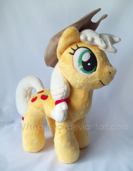 Size: 600x768 | Tagged: safe, artist:sequinjar, applejack, g4, customized toy, cute, irl, photo, plushie, smiling, solo