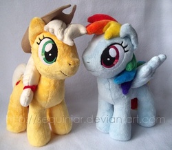 Size: 600x521 | Tagged: safe, artist:sequinjar, applejack, rainbow dash, g4, cute, irl, photo, plushie