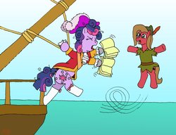 Size: 1021x783 | Tagged: safe, artist:merkleythedrunken, twilight sparkle, g4, captain hook, disney, duo, parody, peter pan, ponified, pun