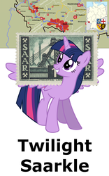 Size: 1000x1600 | Tagged: safe, twilight sparkle, alicorn, pony, g4, female, germany, mare, pun, saar, saarkle, twilight sparkle (alicorn)