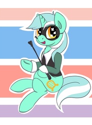 Size: 735x1000 | Tagged: safe, artist:psescape, lyra heartstrings, pony, unicorn, g4, crossed legs, female, hoof hold, mare, mask, riding crop, solo