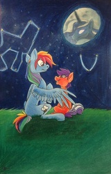 Size: 1146x1786 | Tagged: safe, artist:datrussianchic, rainbow dash, scootaloo, g4