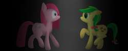 Size: 1024x410 | Tagged: safe, artist:gummy72, apple fritter, pinkie pie, g4, apple family member, duo, pinkamena diane pie