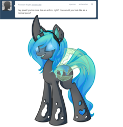 Size: 1280x1326 | Tagged: safe, artist:rainbowscreen, oc, oc only, oc:jewel, changeling, changeling queen, blue changeling, changeling oc, changeling queen oc, female