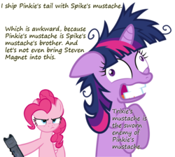 Size: 894x800 | Tagged: safe, pinkie pie, twilight sparkle, earth pony, pony, unicorn, g4, crack shipping, female, insane pony thread, insanity, mare, simple background, stun gun, transparent background, twilight snapple, unicorn twilight