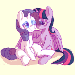 Size: 1024x1024 | Tagged: safe, artist:mewball, rarity, twilight sparkle, alicorn, pony, g4, female, lesbian, mare, ship:rarilight, shipping, twilight sparkle (alicorn), winghug