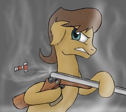 Size: 949x841 | Tagged: safe, artist:duh-veed, caramel, g4, badass, gun, shotgun, weapon