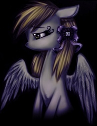 Size: 530x684 | Tagged: safe, artist:klalaskaxd, edit, derpy hooves, pegasus, pony, g4, bow, cropped, female, lonely, mare, sad, solo