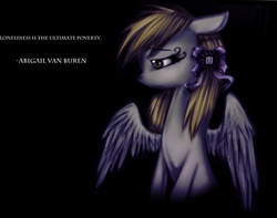 Size: 900x709 | Tagged: safe, artist:klalaskaxd, edit, derpy hooves, pegasus, pony, g4, abigail van buren, epic derpy, female, lonely, mare, quote, sad, solo