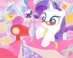 Size: 600x480 | Tagged: safe, artist:jiita, rarity, g4, glasses, magic, scissors, sewing, sewing machine