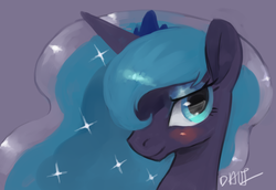 Size: 1203x826 | Tagged: dead source, safe, artist:dhui, princess luna, g4, blushing, female, portrait, smiling, solo