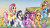 Size: 2214x1231 | Tagged: safe, artist:bswprecious, apple cobbler, applejack, bon bon, derpy hooves, fluttershy, lyra heartstrings, pinkie pie, rainbow dash, rarity, spike, sweetie drops, twilight sparkle, dragon, earth pony, pegasus, pony, unicorn, g4, magical mystery cure, my little pony: friendship is magic, a true true friend, apple family member, background pony, element of generosity, element of honesty, element of kindness, element of laughter, element of loyalty, element of magic, elements of harmony, female, male, mane seven, mane six, mare, ponyville, smiling, unicorn twilight