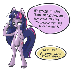 Size: 800x800 | Tagged: safe, artist:ultrahurtman, twilight sparkle, pony, g4, bipedal, dialogue, speech bubble