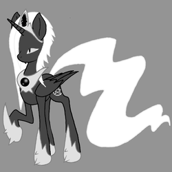 Size: 700x700 | Tagged: safe, artist:princess amity, oc, oc only, alicorn, pony, alicorn oc, black, black and white, black blackness black dark black, dark, dark blackness, enoby, fangs, grayscale, pentagram, white