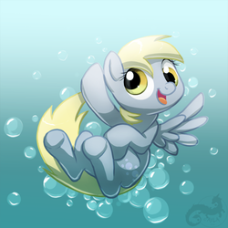 Size: 500x500 | Tagged: safe, artist:aylastardragon, derpy hooves, pegasus, pony, g4, bubble, crepuscular rays, cute, female, flowing mane, flowing tail, mare, ocean, open mouth, open smile, smiling, solo, sunlight, swimming, tail, underwater, water