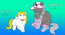 Size: 1500x815 | Tagged: safe, artist:santanon, fluffy pony, clothes, hat, miranda, simmer, stockings