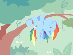 Size: 800x600 | Tagged: safe, artist:nyankamedon, rainbow dash, g4, chibi, female, solo, suspended, tree