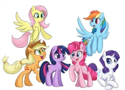 Size: 1280x914 | Tagged: safe, artist:zokkili, applejack, fluttershy, pinkie pie, rainbow dash, rarity, twilight sparkle, pony, unicorn, g4, mane six, pixiv, unicorn twilight