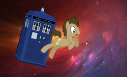 Size: 1920x1168 | Tagged: safe, artist:skemetrick, doctor whooves, time turner, g4, phone booth, space, tardis, vector, wallpaper